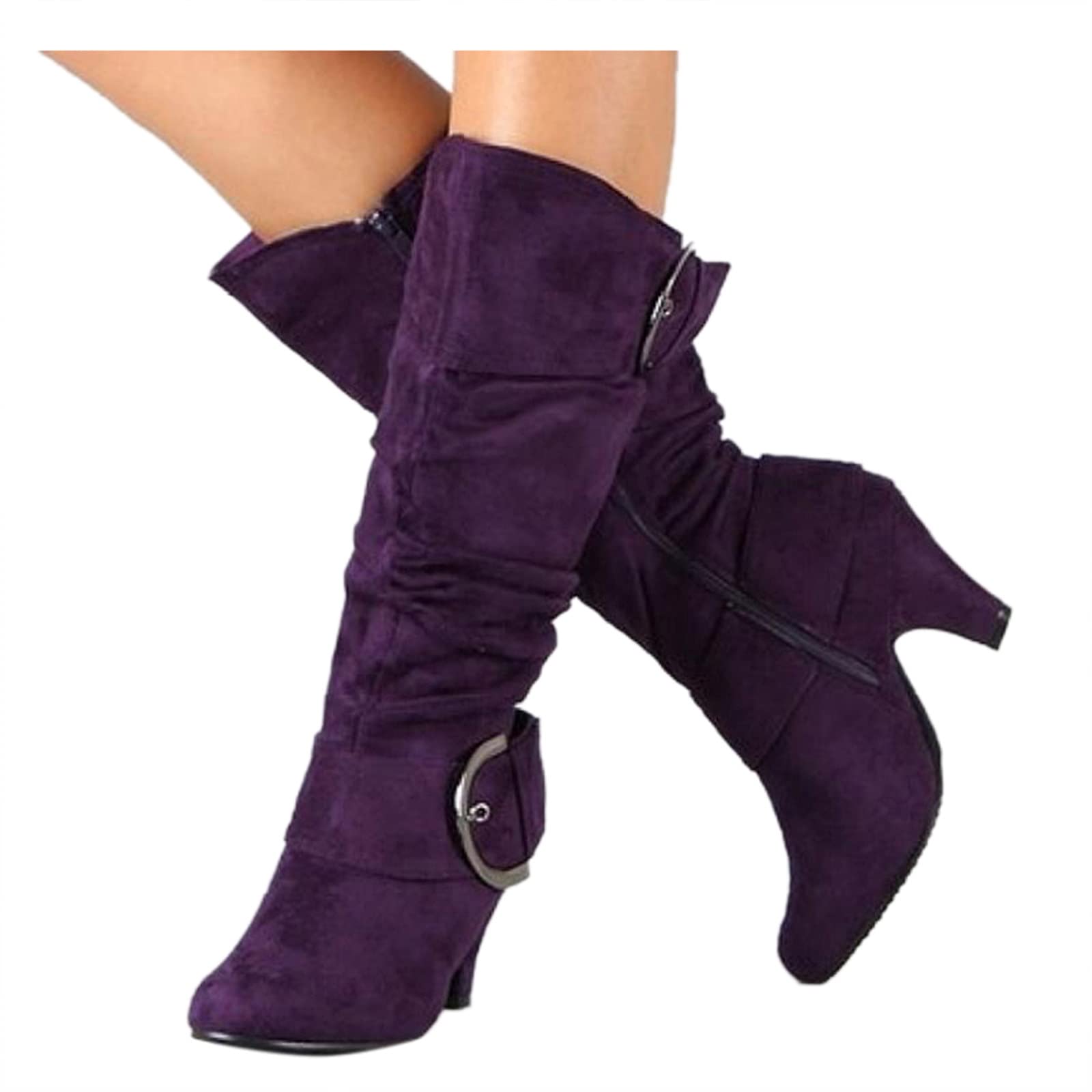 Stivali Donna Moda Stivali al Ginocchio Stivali da Equitazione Tacchi Spessi Scarpe in Pelle