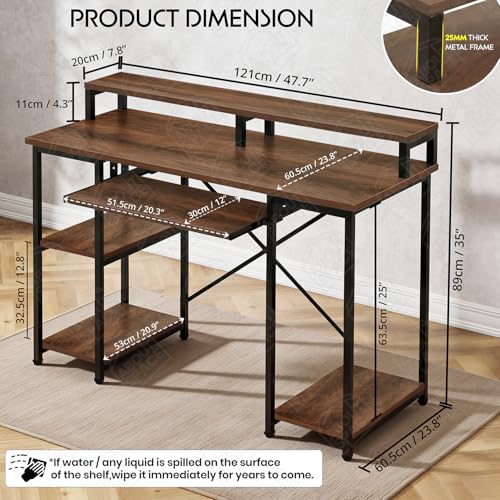 Image of ABOUT SPACE Study Table with Monitor Stand, Keyboard Tray & Bottom Storage - 25mm Metal Frame Gaming Table - Office Desk for Laptop, PC-Engineering Wood Computer Table(Walnut - L121.5 x B60.5 x H87cm)