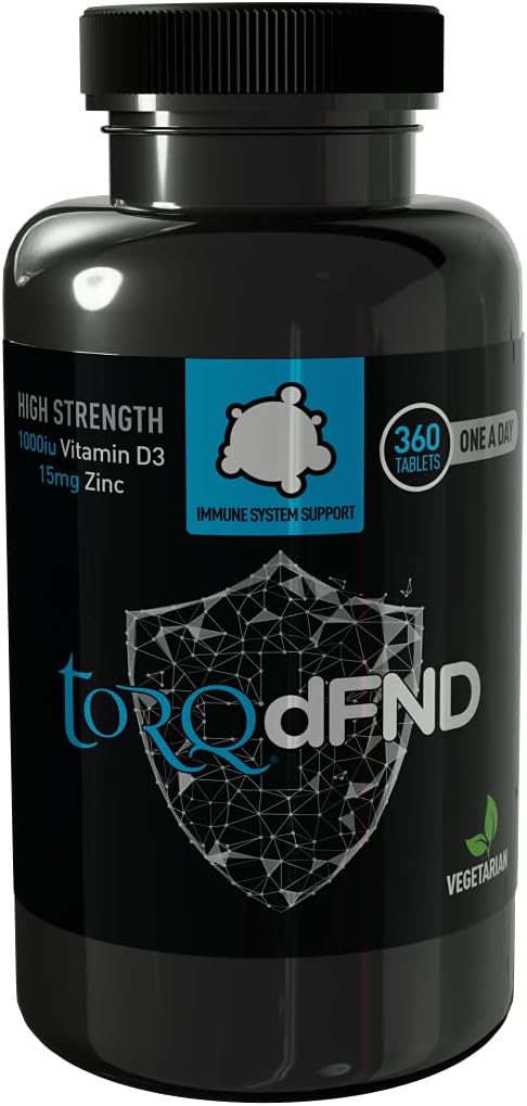 TORQ DFND - Vitamin D3 + Zinc Tablets (360 Tablets), Black
