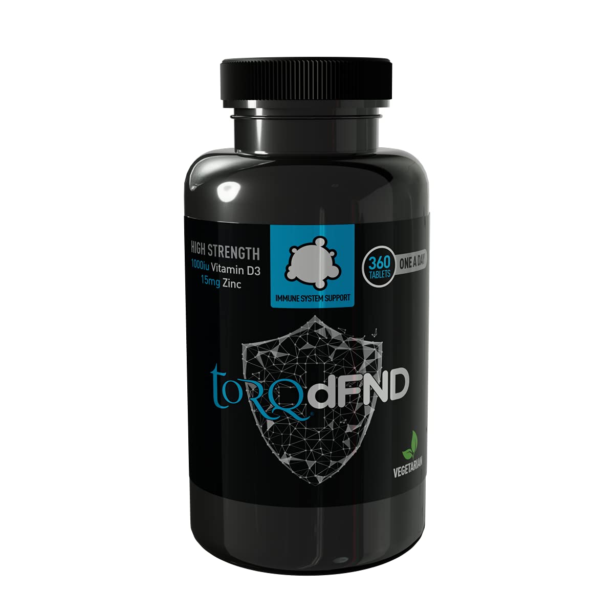 TORQ DFND - Vitamin D3 + Zinc Tablets (360 Tablets), Black