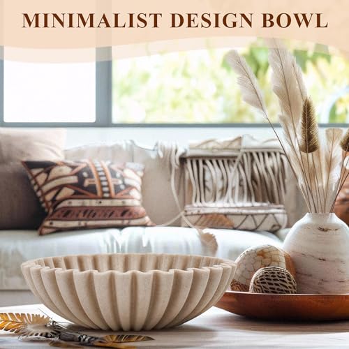 Large Decorative Bowl, Modern Handicraft Bowls for Home Decor, Decorative Fruit Bowl for Kitchen Counter, Ruffle Decor, Stylish Key Bowl for Entry Table, Artificial Stone Beige - Image 3