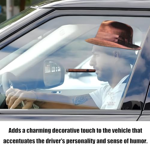 Image of DXNQ Fedora and Cigar Window Decal, Funny Driving Fake with Hat and Cigar Car Stickers, Waterproof Driving Crooner Decals for Vehicle Window Windshield, Car Decor Accessories (Style C)