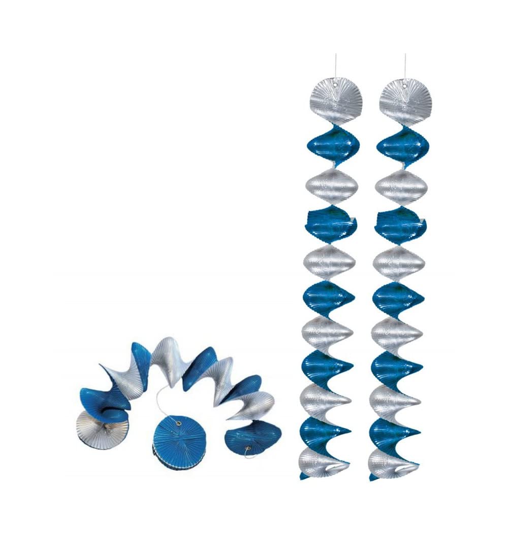 Lot De 4 Spirales De Rotor Bavaroises - Décoration De Fête Populaire (Oktoberfest, Carnaval) - 60 Cm - Couleur Bleu/argent