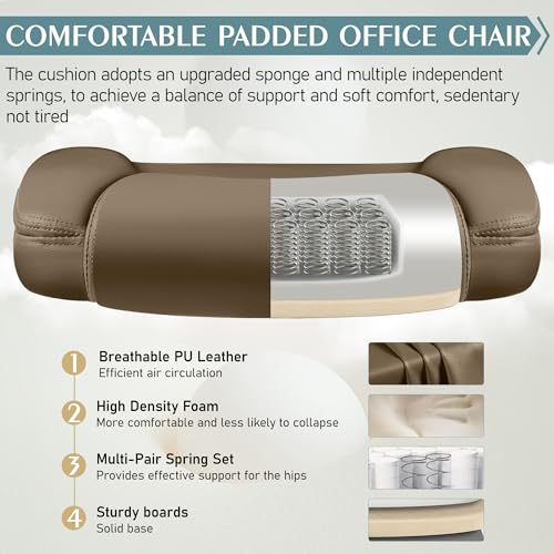 Image of Leather Office Chair, PU Home Computer Desk Chairs with Ergonomic Back Support, 360Swivel Free,Small Gaming Chair with Wheels and Adjustable Armrests, for Short People Use