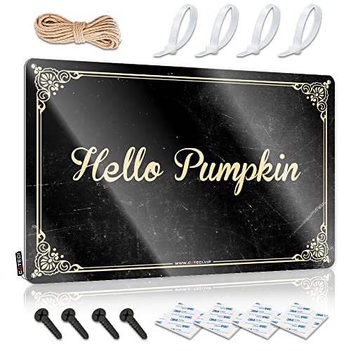 Letrero de lata Cave Man Bar Hello Pumpkin de metal para puerta 30x40 cm 2