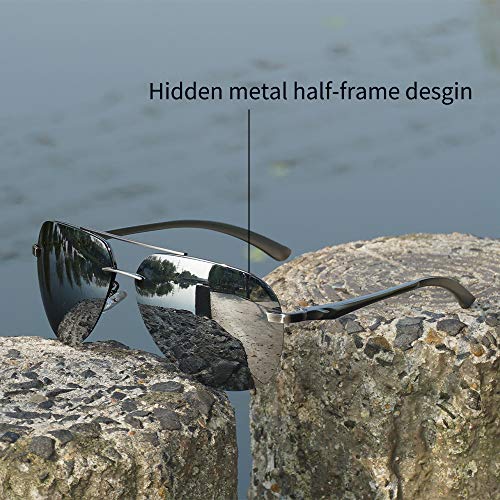 Aviator Sunglasses for Men Polarized UV 400 Protection Rimless Mirrored Driving Mirror Large2