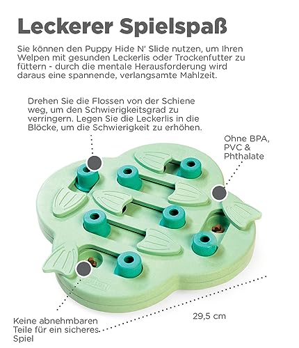 Outward Hound Nina Ottosson Puppy Hide n' Slide - Interaktives Leckerli-Denkspielzeug für Hunde - Grün