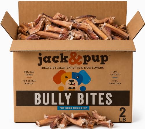 Jack&Pup Bully Bites (2 lb) Small Bully Sticks for Small Dogs 1-3 Inch Long-Lasting Chews for Puppies Seniors & Small Dogs
