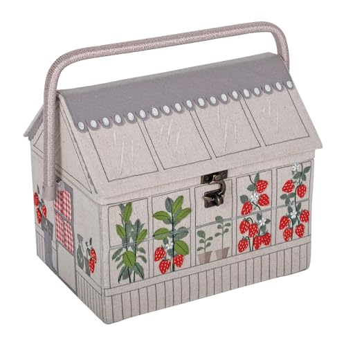 Image of Hobby Gift Strawberry Greenhouse Sewing Box Craft Storage Basket with Handle Internal Accessories Tray for Sewing Knitting and Hobby Supplies