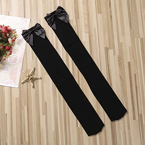 Honganda Sexy Women's Thigh High Stockings, Over Knee Lace Top Sheer Stockings with Satin Bows Leg Thigh Socks for Women2