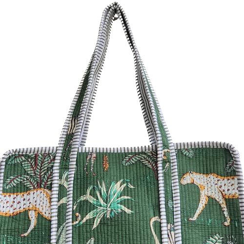 Image of 100% Cotton Jungle Print Shoulder Bag Tote Bag Women Reversible Shopping Bag and Grocery Bags Stylish Travel Bag Gift for Her