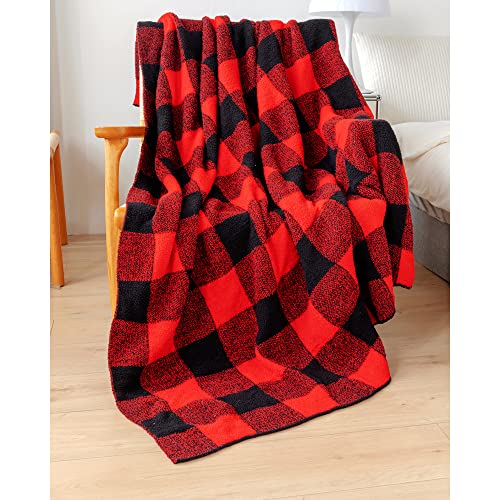Ultra Soft Classic Checkerboard Chessboard Knitted Throw Blankets Fluffy Microfiber Lightweight Warm Cozy Bed Blankets Decor For Couch Sofa Bed (Black Red, Throw 51"X63") #TOP3