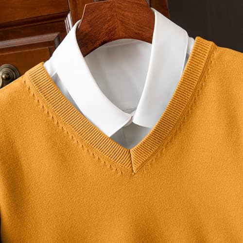 Men's V-Neck Sweater Long Sleeve Knitted Sweaters Solid Color Casual Winter Warm Pullover Tops3