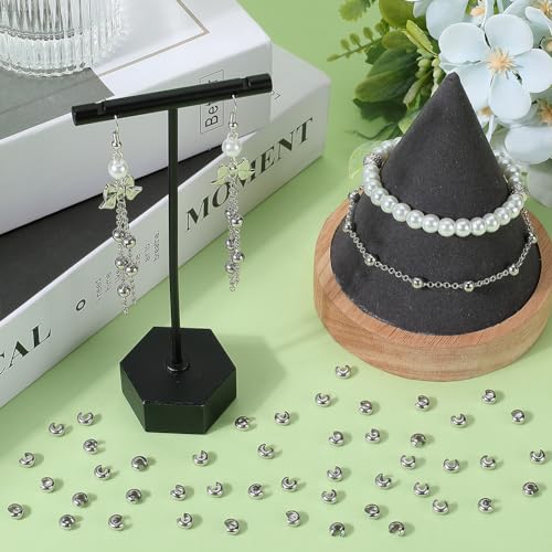 SUNNYCLUE 1 Box 120Pcs 4mm Crimp Bead Covers Half Round Open Crimp Beads Knot Cover Small Metal End Caps Stainless Steel Spacer Beads Cover for Jewellery Making DIY Crafts Bracelets Necklace Adults - Image 4