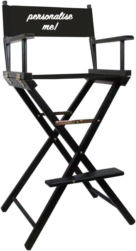 Personalise Online - Premium Tall Directors/Make-up/Cosmetic Chair (Black Wood Frame & Canvas) - FREE PERSONALISATION - Customised, Solid Wood, Gift for her – for Professional Makeup Artists