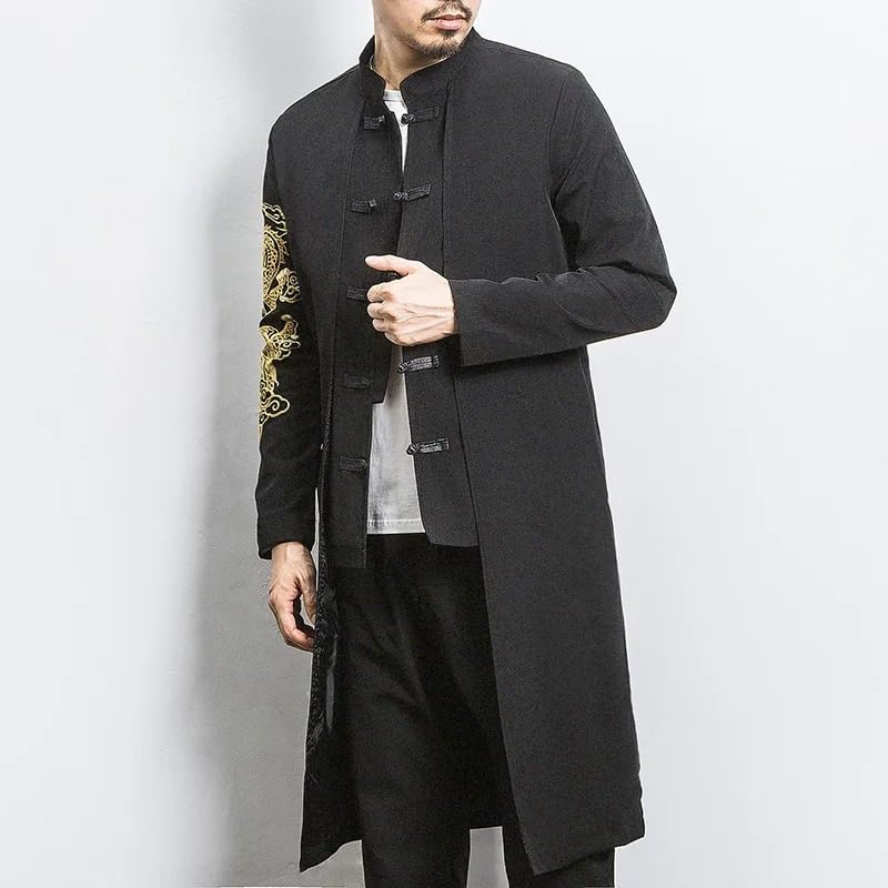 Men Loose Vintage Trench Coat Men Fake Two Pieces Cardigan Kimono Coat Mens Long Chinese Style Windbreaker4