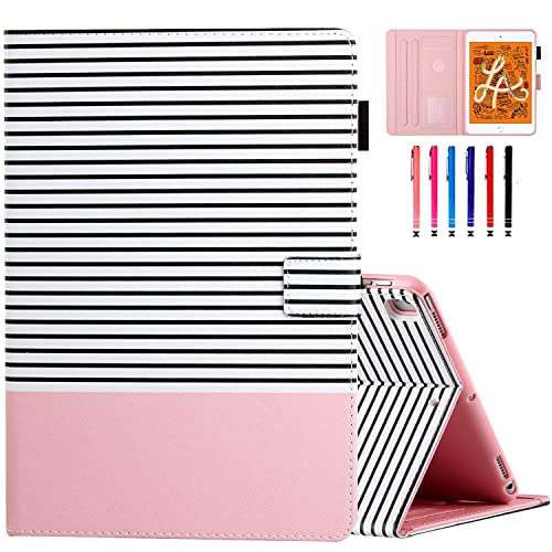 Housse iPad Mini 5 et 4 avec mise en veille automatique et motif rayures roses