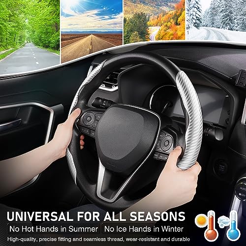 Image of Cartist Steering Wheel Cover, Carbon Fiber Steering Wheel Cover Men /Women, Anti-Slip, Heat Resistant, Durable, Universal for 99% Car Interior Accessories (Silver)