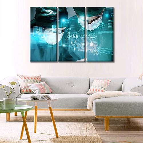 Image of TUMOVO 3 Panels Medical Examination Wall Art Surgery and Medical Wall Painting Clinical Laboratory Wall Art for Living Nosocomium Giclee Print Stretched and Framed Ready to Hang (42 inch Wx28 H)