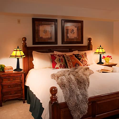 Thatyears Tiffany Mini Lamp, Cream Style Stained Glass Table Lamp 8X8X16 Inches Mission Style Desk Reading Light Decor For Bedroom Living Room Home Office #TOP2