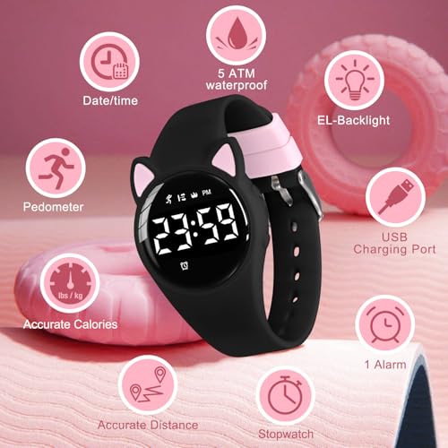 Image of Kids Watches for Girls Boys Digital Sport Watch with Step Counter Pedometer Vibration Alarm Clock, No App Waterproof Fitness Tracker Kids Watch Boys Girls Teens Students Ages 5-16
