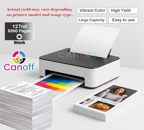 Image of CANOFF 127ml Black Refill Ink Bottle Compatible with 005 /008 Ink Tank M1100, M1120, M1140, M1170 L6460 /L6490 /L6550 /L6570 Printers | High Yield, Smudge-Free Printing (005 /008 Ink Black 4pc. x 127ml)