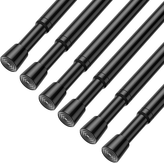 6Pcs Tension Curtain Rod 26-39 inch Spring Tension Rods Black Tension Rods Adjustable Spring Rod Extendable Tension Rod For Kitchen, Window, Bookshelf,Closet