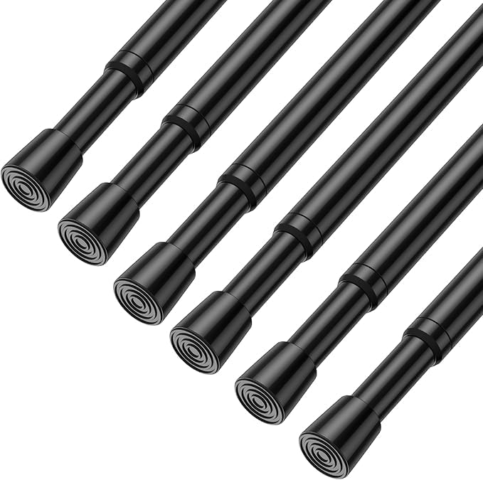 Image of MEXAU 6Pack Spring Tension Curtain Rod 26-39 inch Black Small Tension Rod | Adjustable Curtain Rods No Dilling Extendable Spring Tension Rod Short Curtain Rod for Windows, Kitchen, Bookshelf, Closet