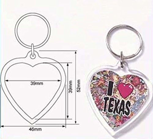 50 Pcs of Blank Clear Heart Shaped Acrylic Keyring with Dia.39mm (approx. dia 1.34 inches) Photo Insert Craft Keychain N9015