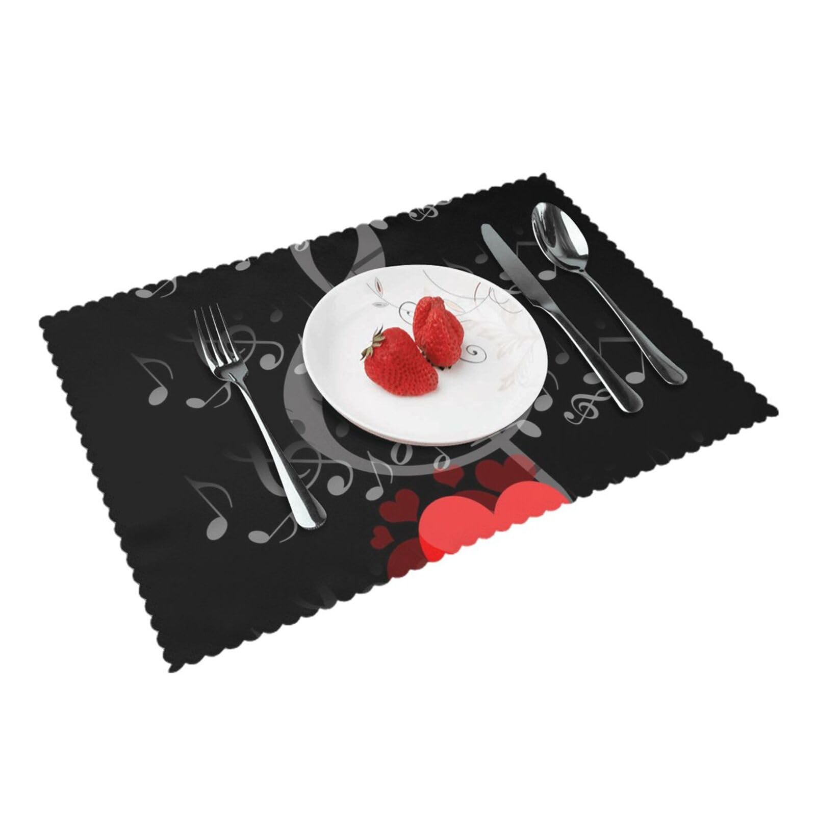 Music Note Heart Printed Placemats Set of 4 PCS Washable Placemat for Kitchen Table Heat-resistant Table Mats 45x30 CM