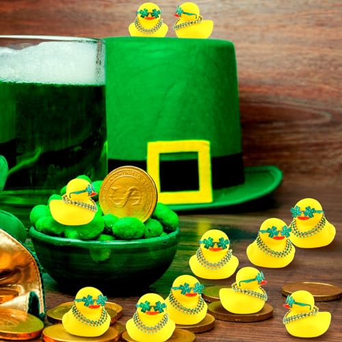 Lenwen 24 Pcs St. Patrick's Day Rubber Ducks Bulk 2.16" Small Car Duckies with Bead Necklace Glasses Holiday Duck Bath Toy for St. Patrick's Day Party Decors Supplies Gift by Lenwen - Used condition - Image 7