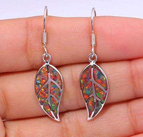 CiNily 18K White Gold Plated Leaf Opal Dangle Drop Earrings for Women Teen Girls Hypoallergenic Opal Jewelry Gift - Image 4