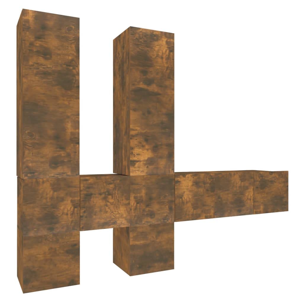 Set mobile TV 7 pezzi legno di ingegneria rovere fumo | Design da parete, ampio spazio di archiviazione, resistente all'umidità, superficie liscia, manuale di montaggio incluso