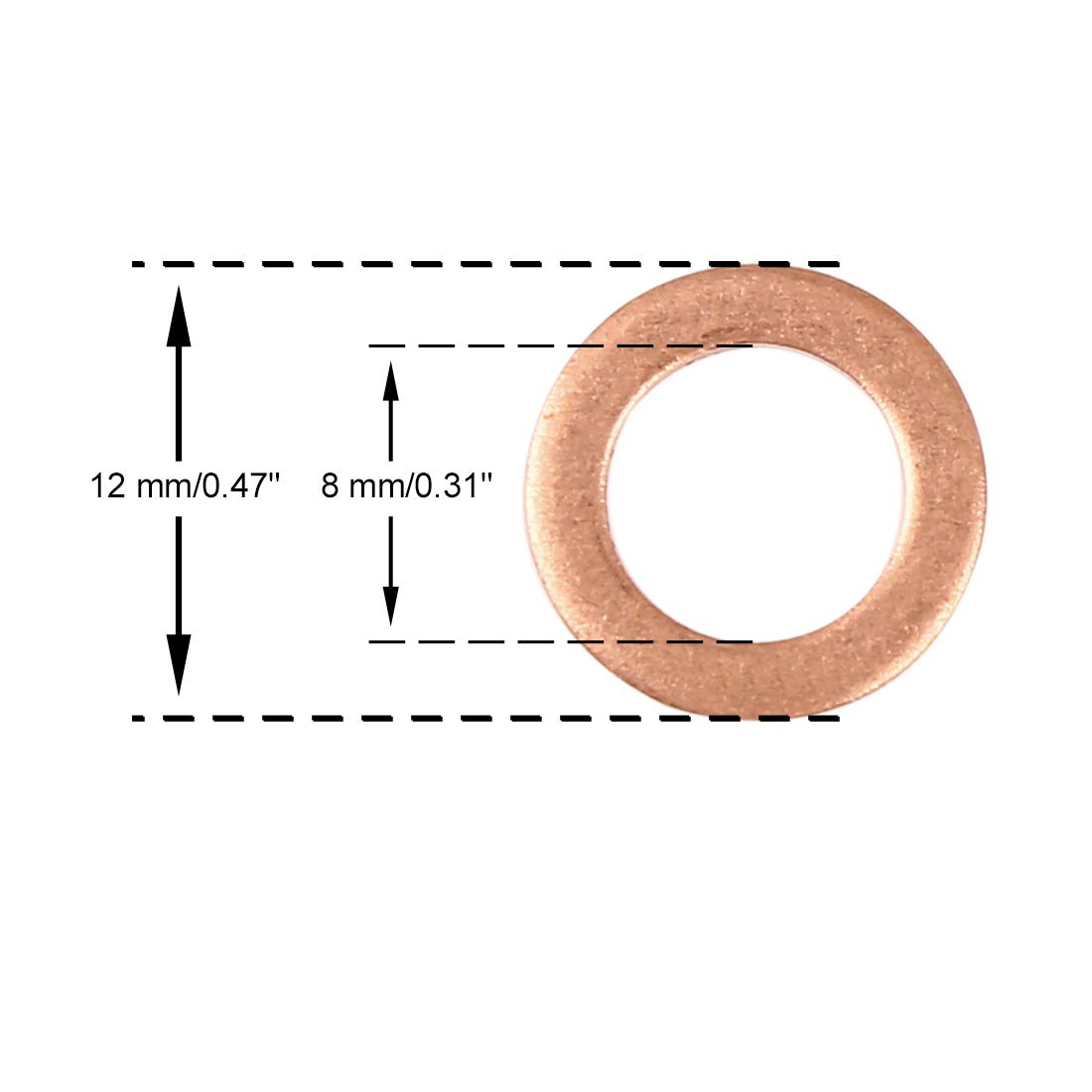 X AUTOHAUX Copper Washer Flat Sealing Gasket Ring for Car 8 x 12 x 1.5mm 30pcs, Rose Gold Tone, 16*20*1mm - Image 2