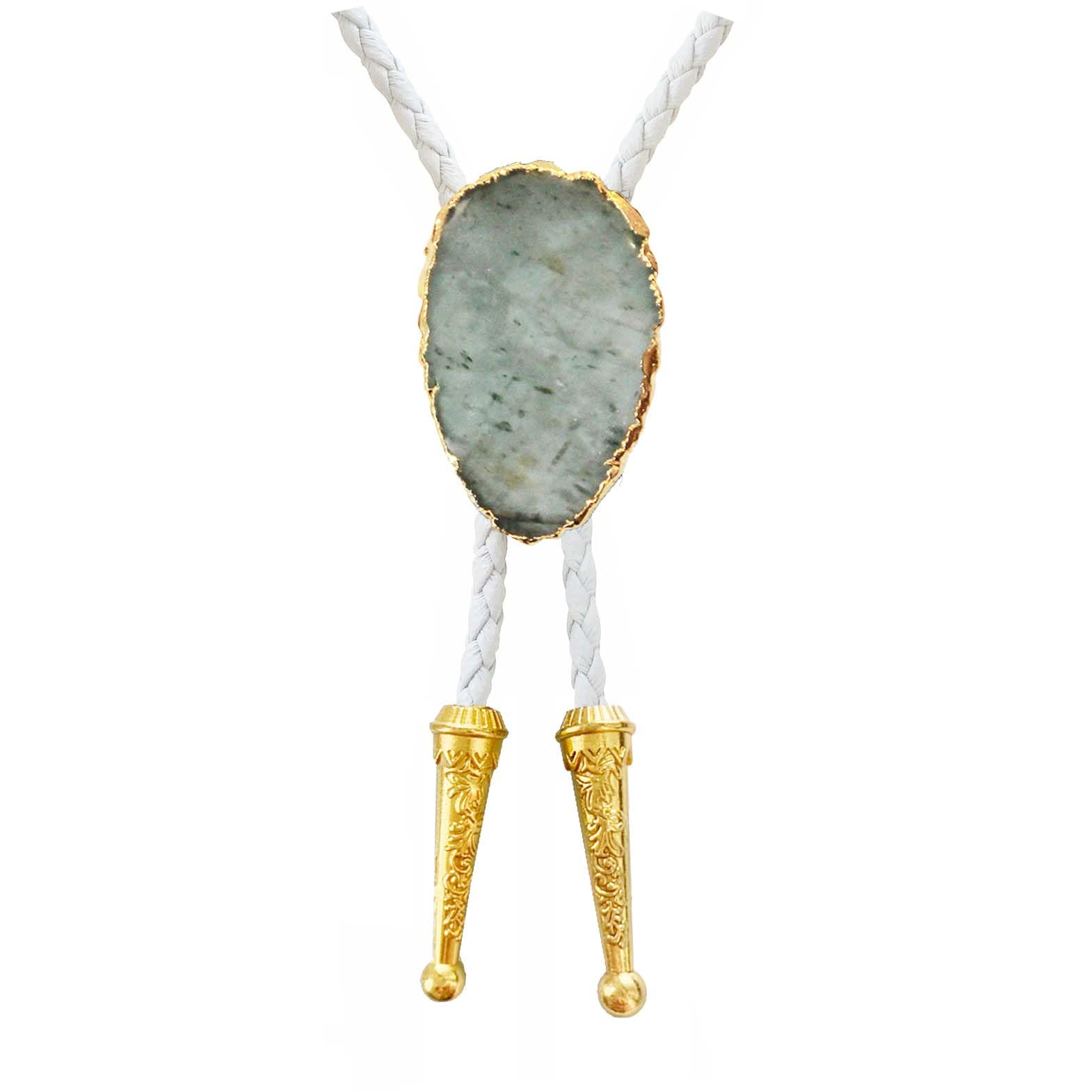 Daisy Del Sol Gemstone Bolo Tie Braided Vegan Faux Leather Natural Stone Gold Handmade Necklace Adjustable Boho Western Jewelry