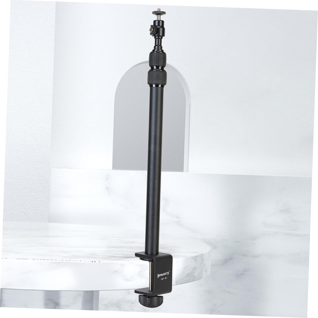 NUOBESTY Supporto da Scrivania per Camera Filettatura 1/4 in Alluminio Nero | Snodo Sferico, Asta Telescopica 38, 5-93, 5cm, Rotazione 360°, per Proiettore e Anello Luminoso
