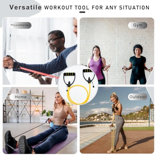 Image of ZHIAMZ Resistance Band with Handles and Door Anchor, Adjustable Exercise Tube Band for Physical Therapy, Strength Training, Pilates and Home Workouts
