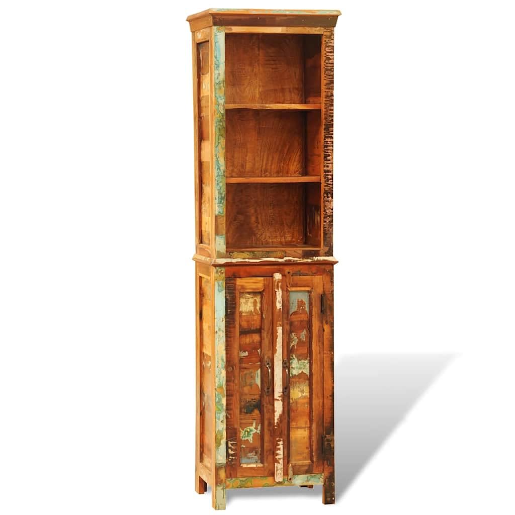 Libreria in legno massiccio riciclato in stile vintage con tre ripiani e armadietto per soggiorno, ufficio o cameretta dei bambini, robusta, fatta a mano, versatile, salvaspazio