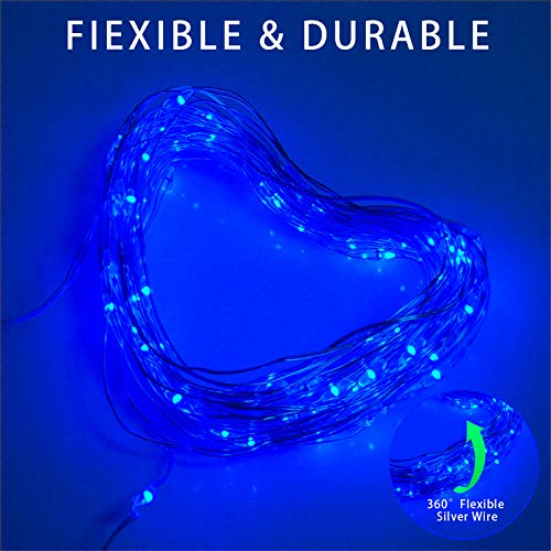 YAOZHOU Blue Solar Christmas String Lights Outdoor Waterproof, 2Pack Total 200Led 66Ft 8 Modes Copper Fairy Lights for Halloween Garden, Patio, Fence, Balcony, Outdoors by YAOZHOU - Image 5