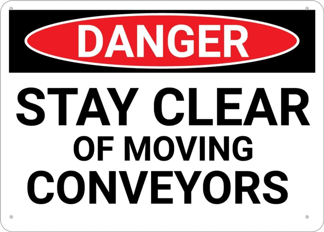 Danger Stay Clear of Moving Parts Rust Free Aluminum Tin Sign - Warning Decor with Pre-Drilled Holes for Indoor-Outdoor Factory Machinery, Workshop Tool - 8x12 Inch​