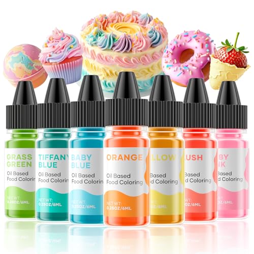 Image of Cherrysea Oil Based Food Coloring for Chocolate Macaron Oil Edible Food Dye Set for Halloween Baking Royal Icing Cookie Supplies Gluten Free 7x6ml Food Grade Food Color Kit, 0.25 Fl. Oz /Bottles