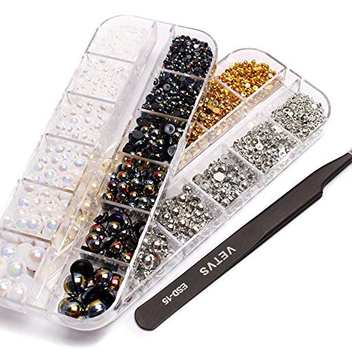 12 Raster-Box Gold/Silber Perlen halbrunde flache Rückseite Perlen für Nagelkunst DIY Zubehör Nagelschmuck Charms - weiß… – Bild 6