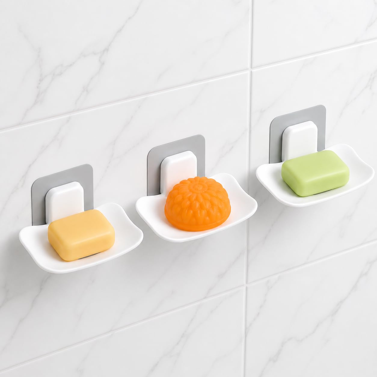 No Drill Soap Holder with Strong Adhesive Wall Mount [3 PCS Set] – Waterproof Self Adhesive Soap Dish for Bathroom & Kitchen – Rustproof, Easy Installation, No Damage to Wall (Minimal Curved Design)-image-34