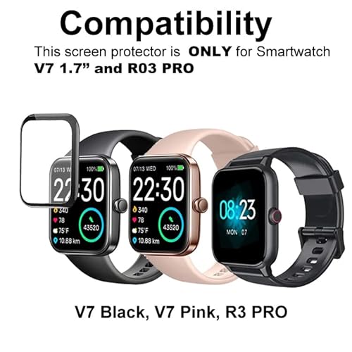 Smaate 3D Screen Protector For V7 1.7”, Compatible With Skg V7 1.7” Or1.69” And Blackview R03 Pro Smart Watch, 3-Pack, Square, Full Coverage, Curved Edge Frame, Anti-Shatter, Anti-Scratch #TOP1
