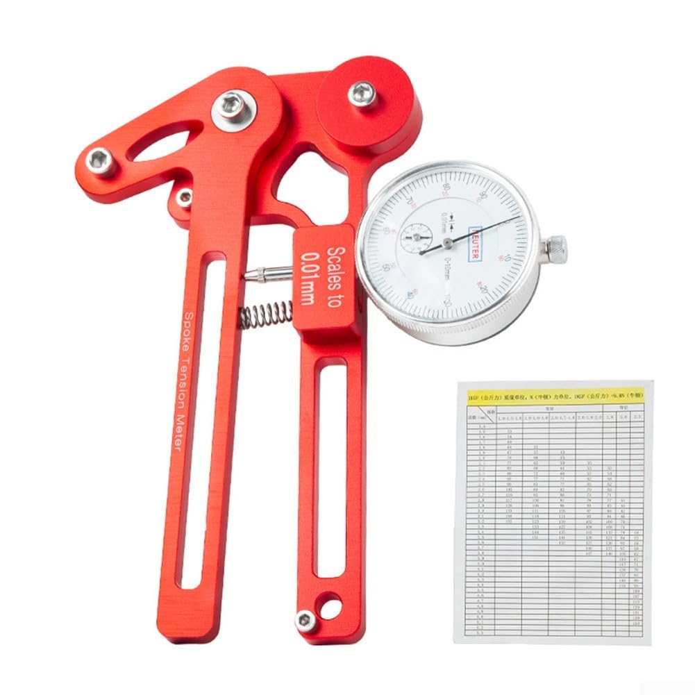 Professional Bicycle Spoke Tension Meter Accurate Tool for Measuring Tension in 26 to 29 Inch Wheels (Red mechanical watch)