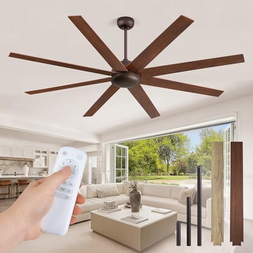 Fanbulous 72 Inch Ceiling Fans No Light with Remote, Walnut Indoor/Outdoor Ceiling Fan Without Light with Quiet Reversible DC Motor, 6 Speeds, 8 Blades Large Ceiling Fan for Living Room Bedroom Patio