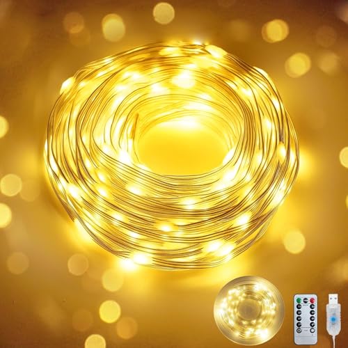 Clearhill Fairy Lights 10M/32 FT Warm 100LED USB Soft wire String Lights Waterproof with Remote & Timer 8 Modes Lights for Bedroom Christmas Tree Indoor Outdoor Decoration
