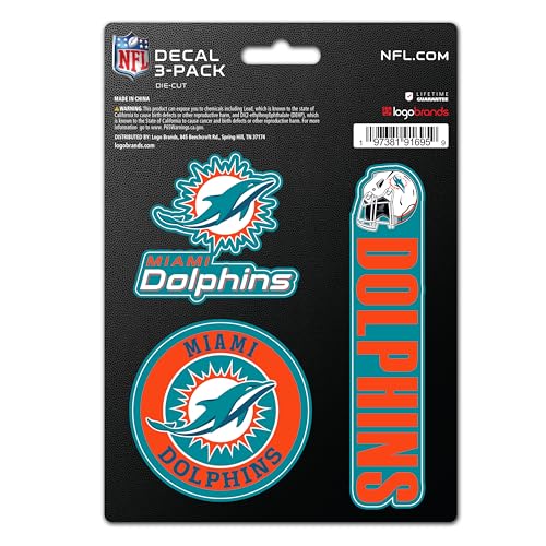 Miami Dolphins NFL Team Logo Vinyl StickerOfficially Licensed Miami Dolphins 3 Pack Heavy Duty Decal for Indoor or OutdoorUse for Laptops Coolers & NotebooksShow Your Dolphins Pride