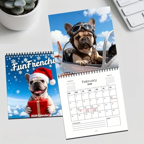 Weqizuerqi Wandkalender 2026 | Monatliches Dickes Papier Mit Notizen,Französische Bulldogge Kalender 2026 Planer | Für Akademische Termine Home Office Schulwohnheim Familie Schüler Lehrer Weihnachten