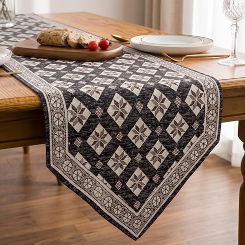 Image of Premium Dining Table Runner | Washable Farmhouse Style Heat Resistant Table Cover for 4 & 6 Seater | Elegant Home & Coffee Table Decor | Soft Viscose Rayon & Cotton | 13x72 Inch | Grey